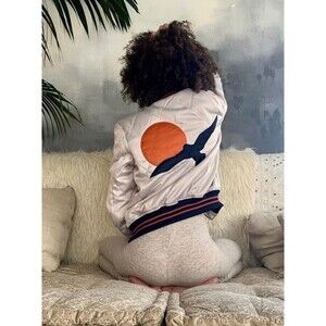 Womens Classic Rock Culture Silver Wings Bomber Jacket Large